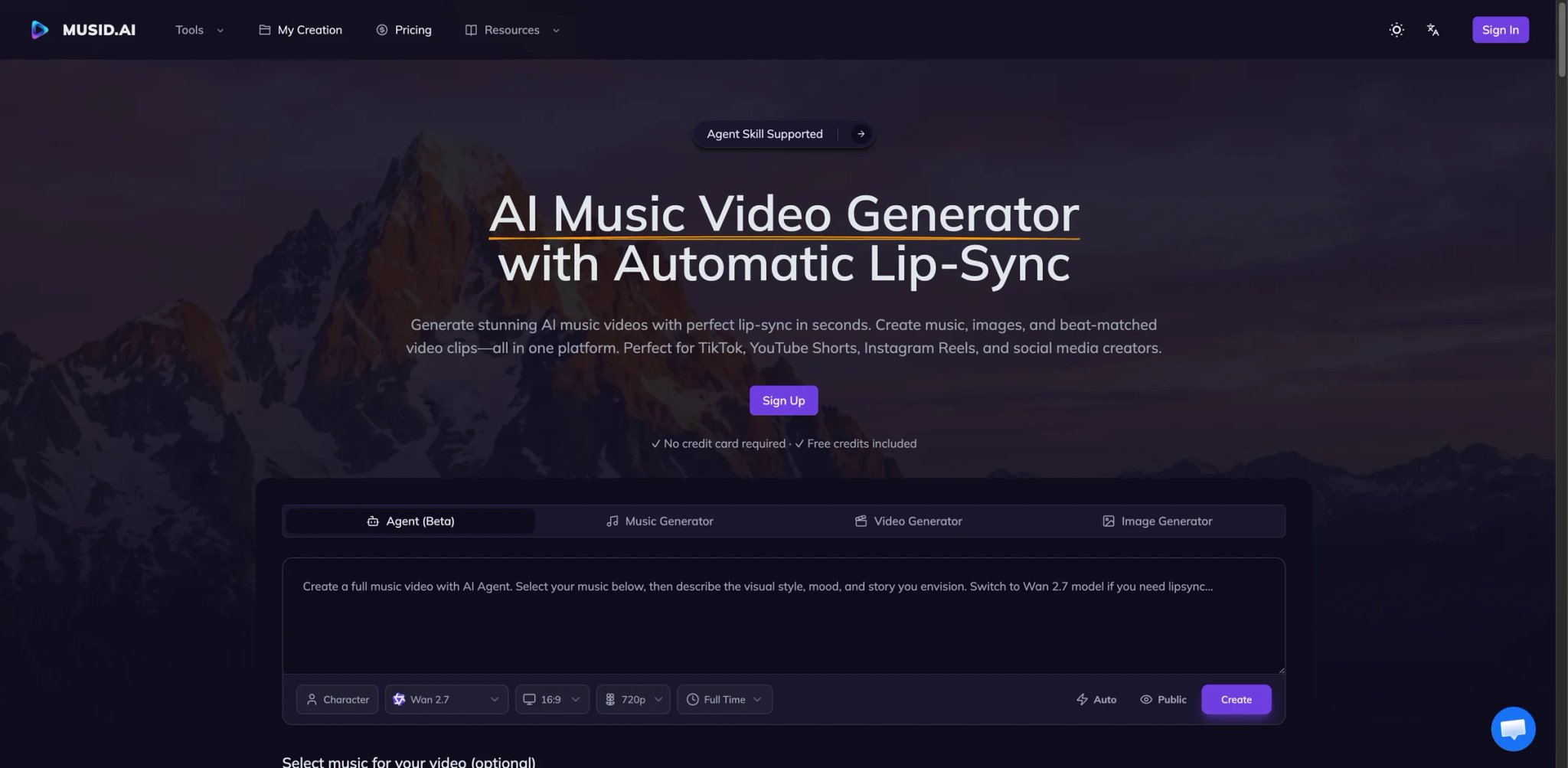 Musid interface showing lip-sync and stem-aware music video generation
