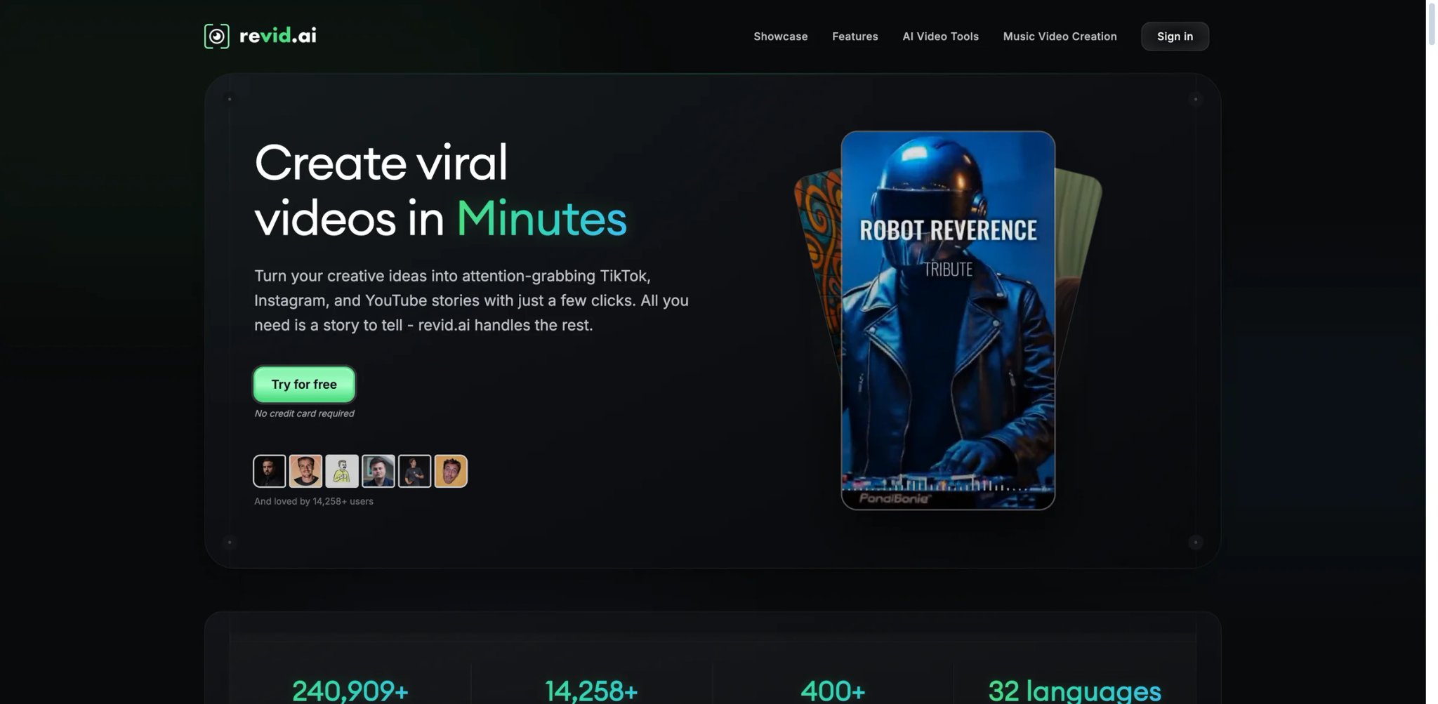 Revid.ai interface showing beat-synced social media music video generation