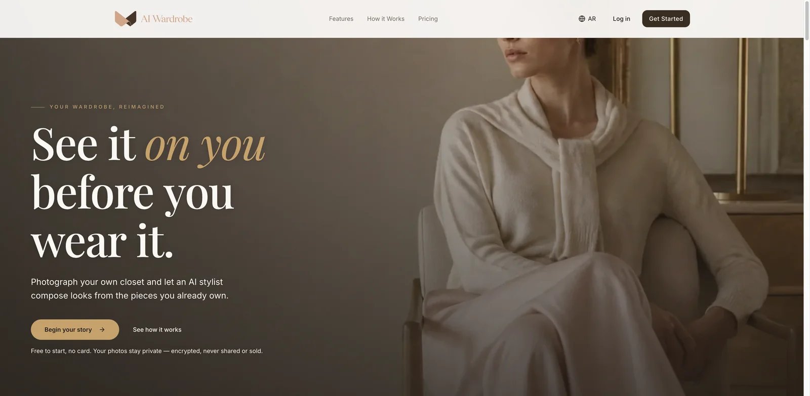 AI Wardrobe interface showing web based outfit planning and virtual try-on