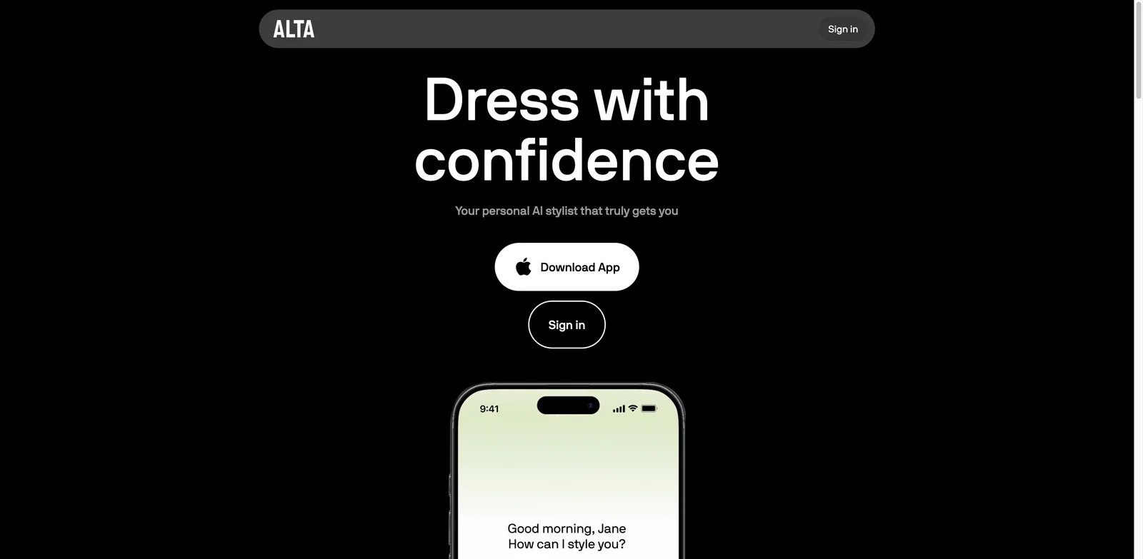 Alta interface showing AI outfit generator and digital closet workflow