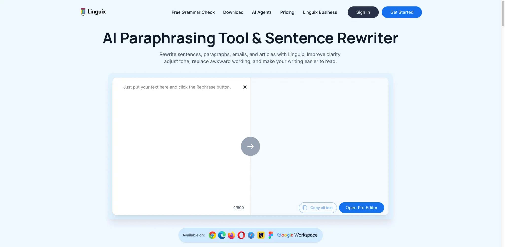 Linguix interface showing paraphrasing and grammar
