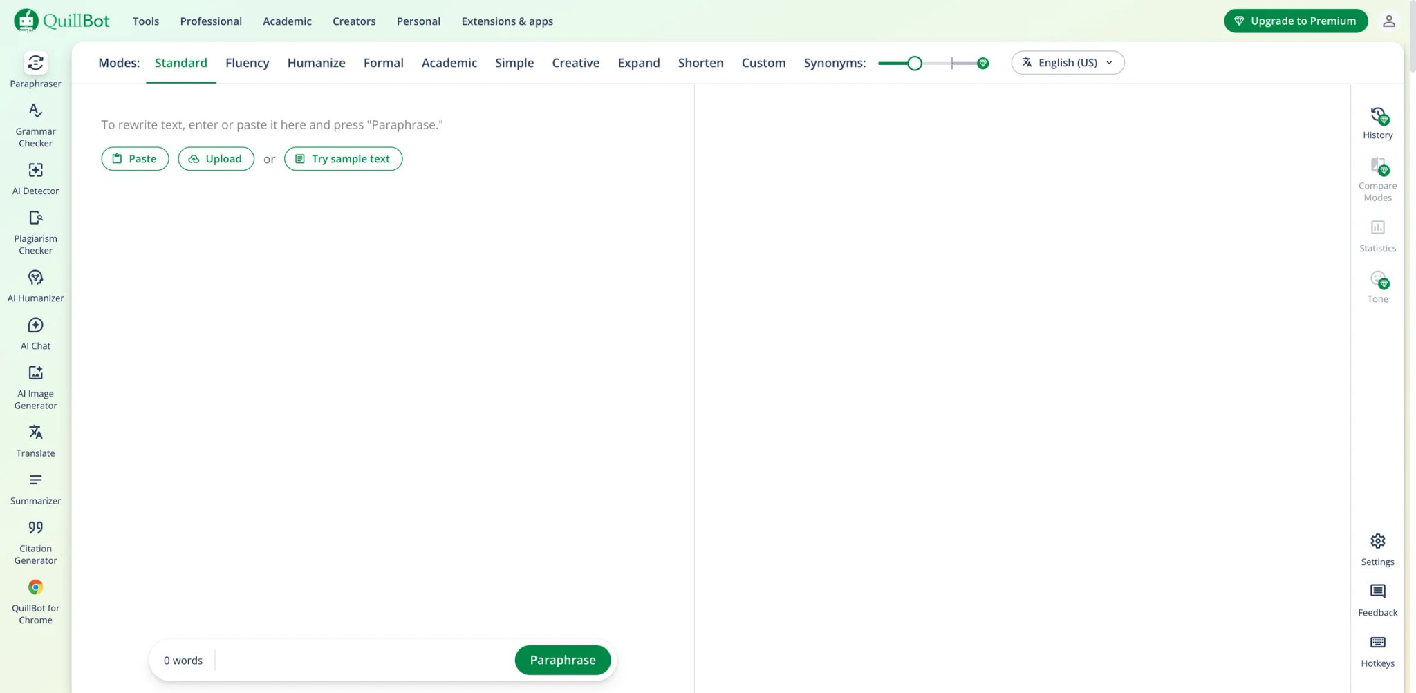 QuillBot interface showing paraphrasing modes