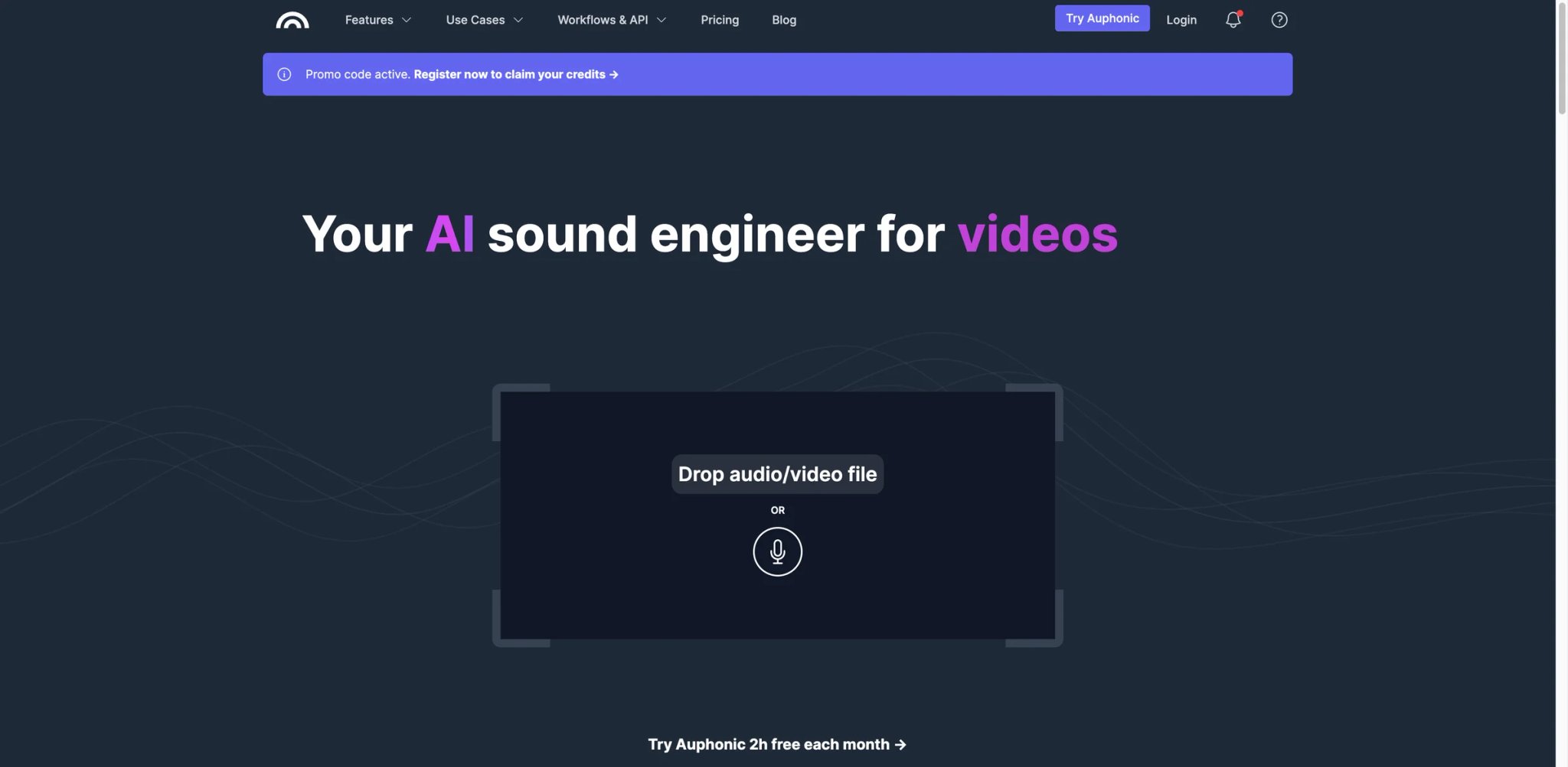 Auphonic interface showing AI audio post-production processing with multitrack leveling and chapter generation