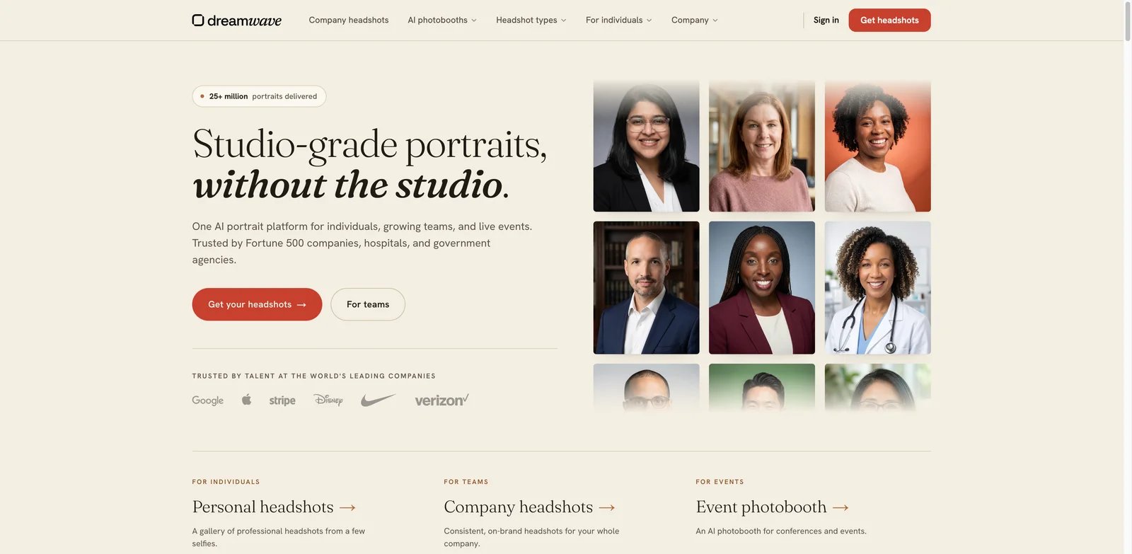 Dreamwave interface showing AI portrait and creative photo generation styles