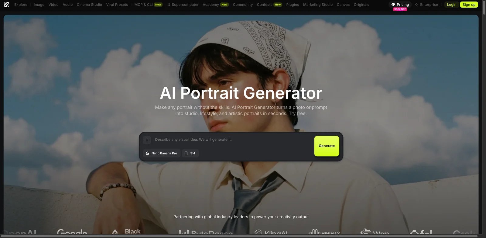 Higgsfield interface showing AI portrait generation with Soul ID and identity-consistent creator styles