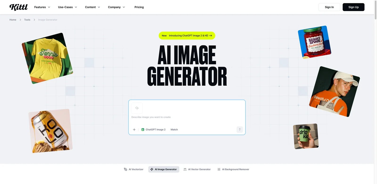 Kittl interface showing typography tools, poster graphics, and print-style design controls