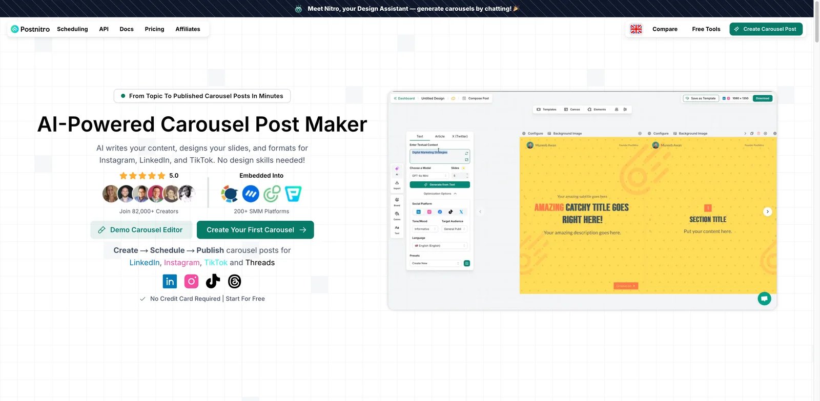 PostNitro interface showing AI carousel-style poster design for social media campaigns