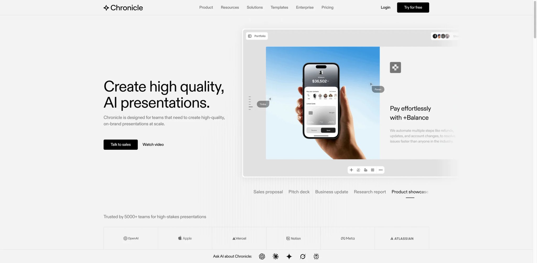 Chronicle interface showing visual presentation design