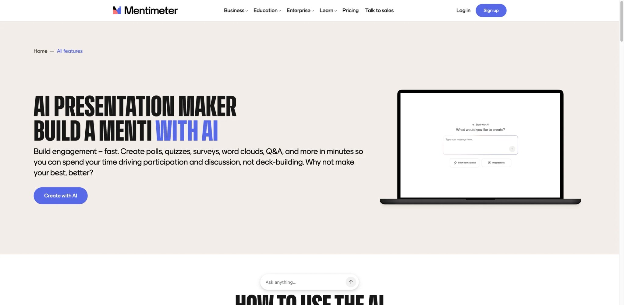 Mentimeter interface showing interactive presentation