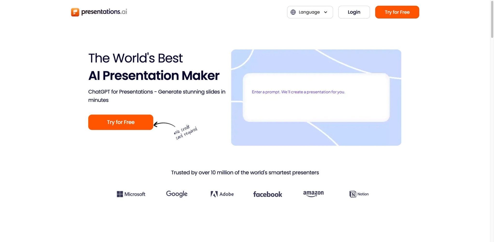 Presentations.ai interface showing AI deck generation