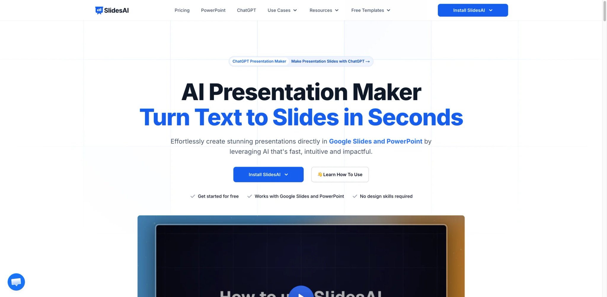 SlidesAI interface showing Google Slides add-on