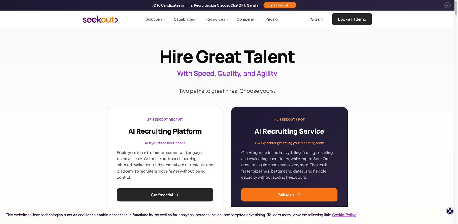 SeekOut interface showing talent search and candidate matching