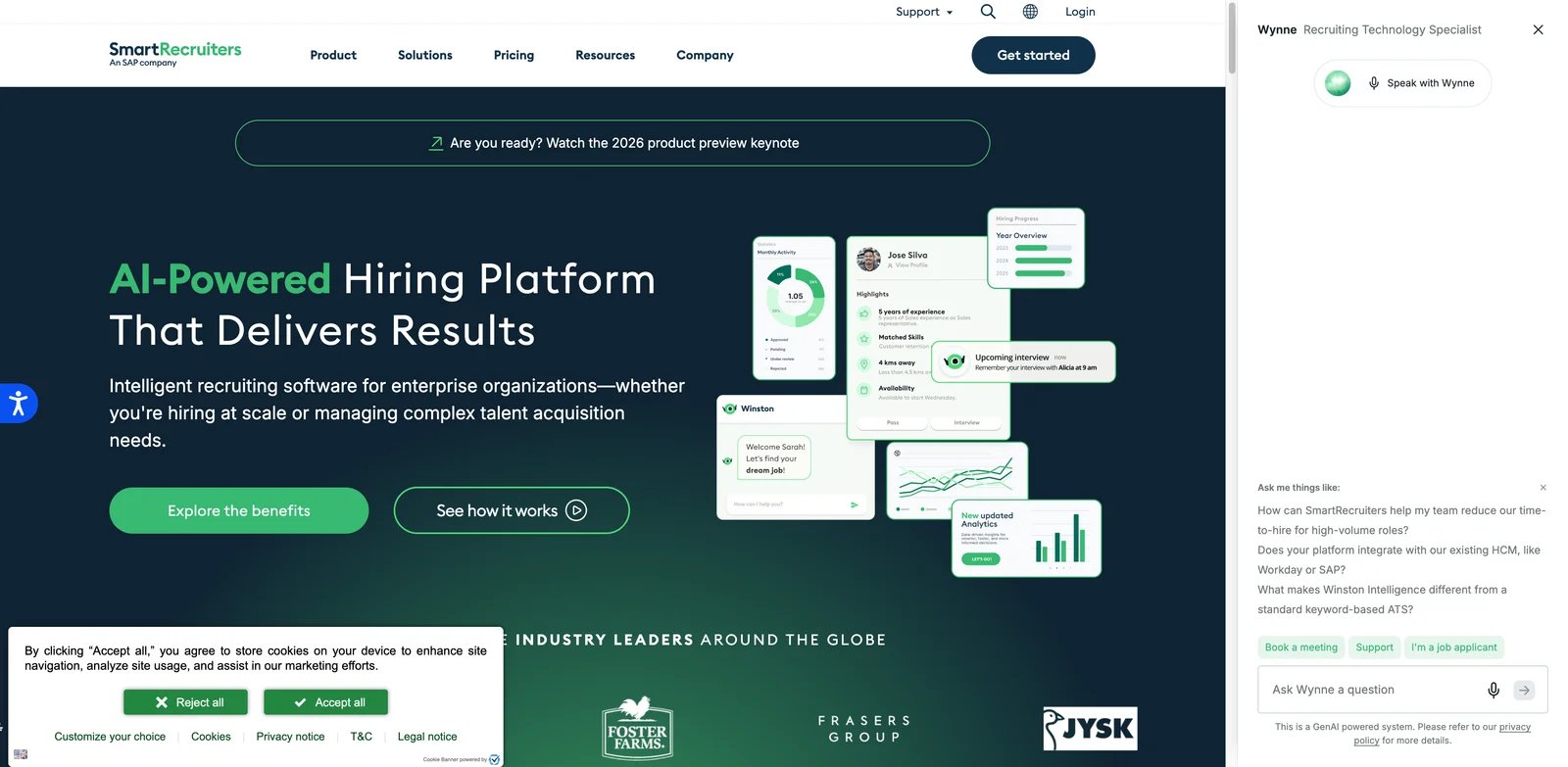 SmartRecruiters interface showing enterprise recruiting workflow