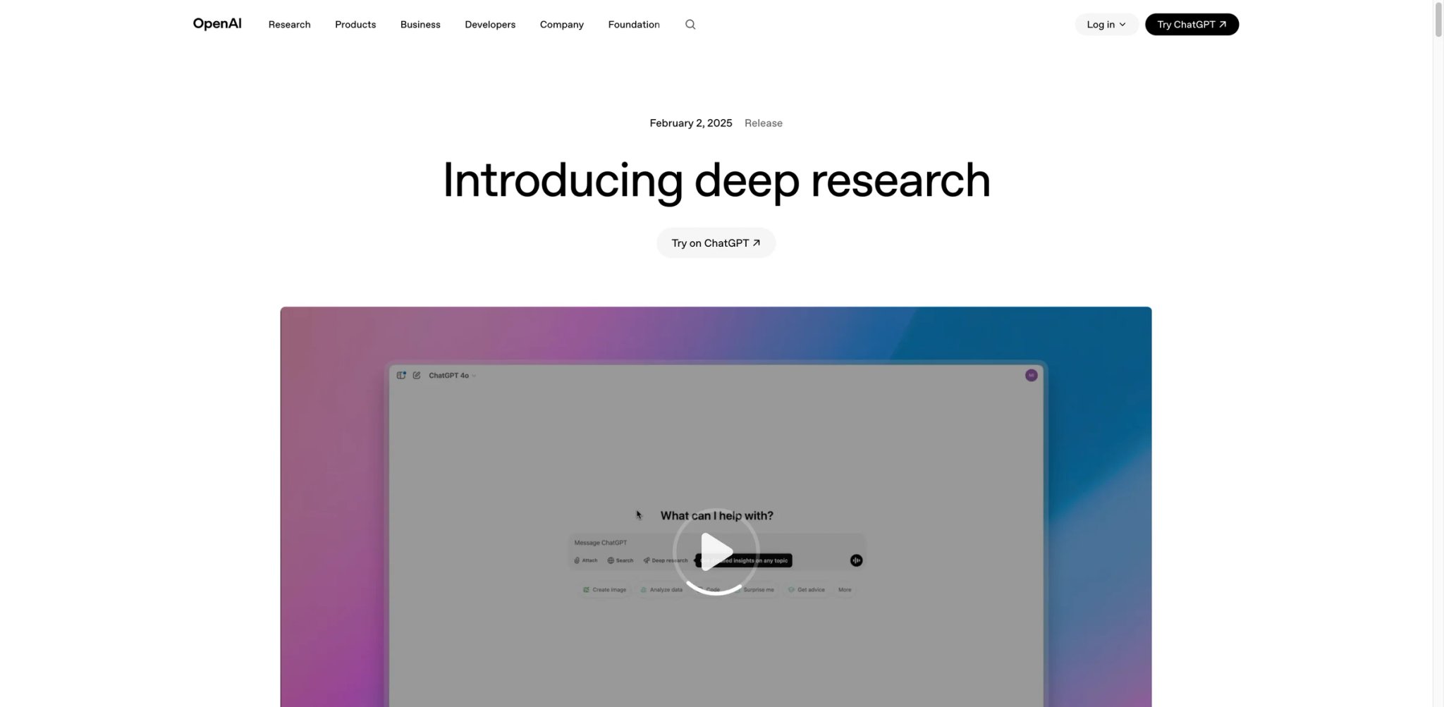 ChatGPT Deep Research interface showing a multi-step research plan and long-form report output