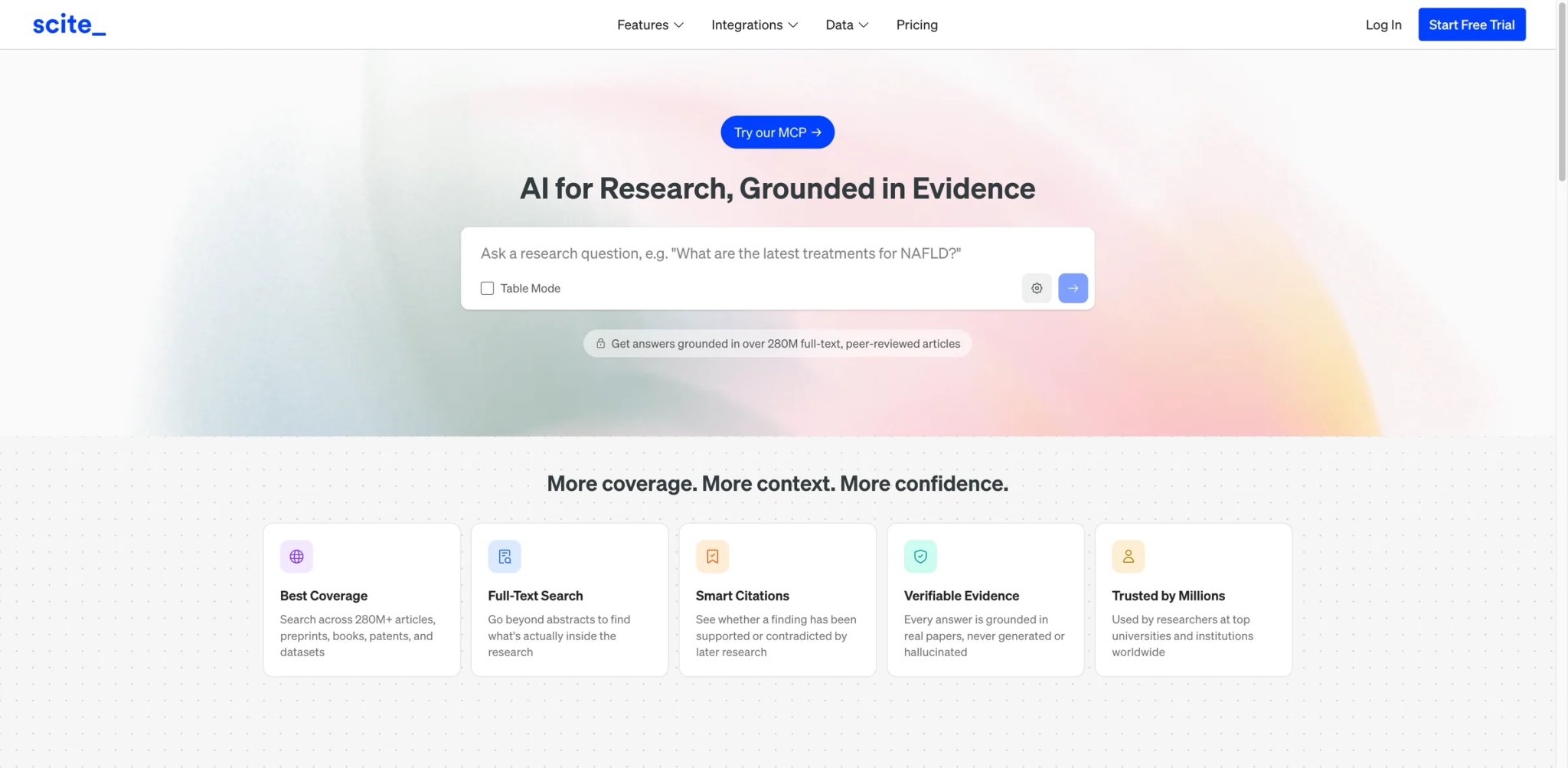 Scite interface showing Smart Citations classified as supporting or contrasting a claim