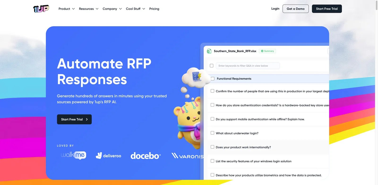 1up interface showing AI RFP automation for sales teams