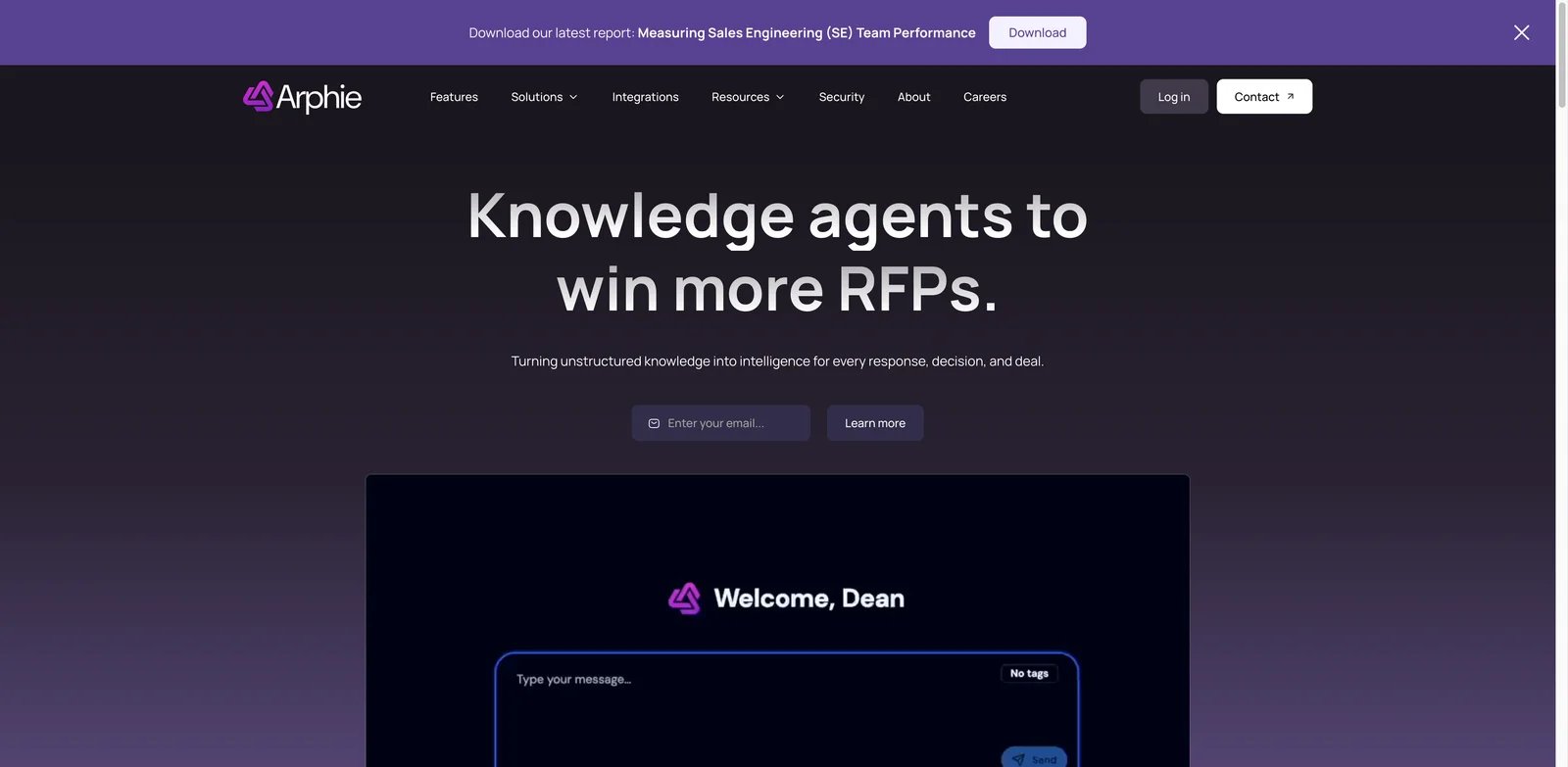 Arphie interface showing AI RFP and questionnaire response workflow