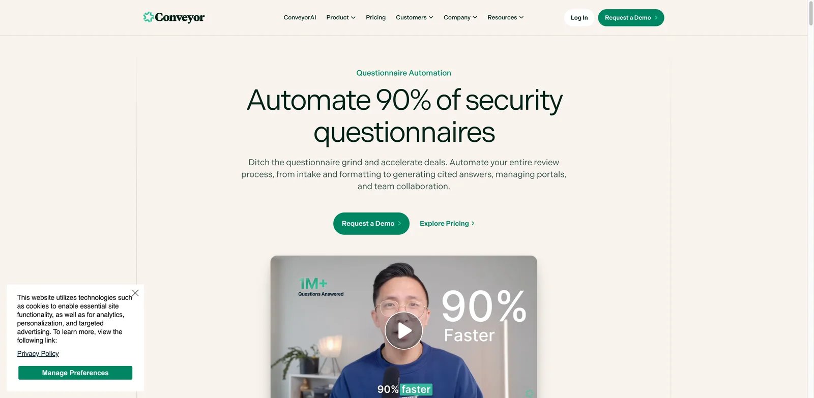 Conveyor interface showing AI security questionnaire automation