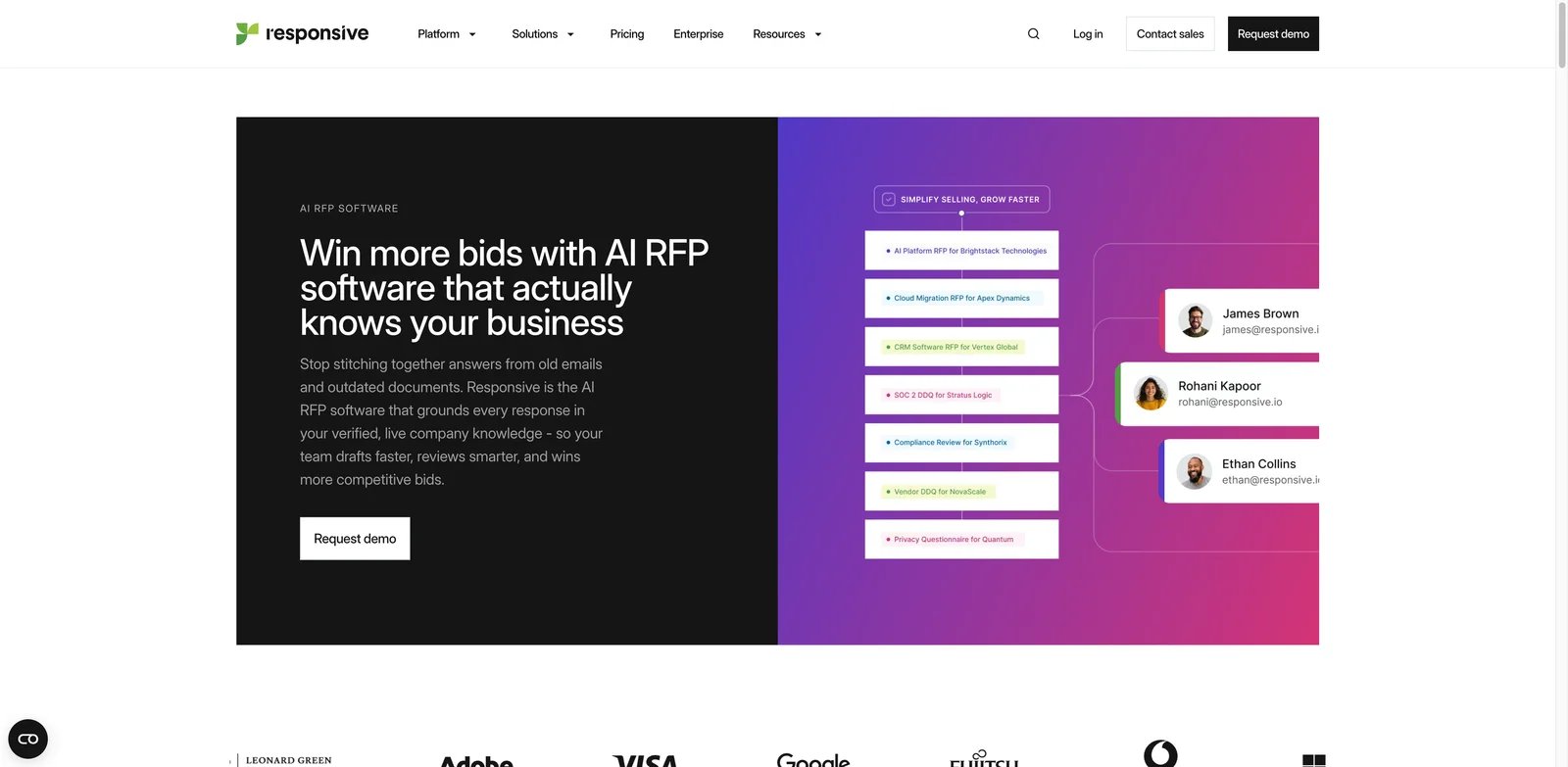 Responsive interface showing AI RFP software and proposal response workflow