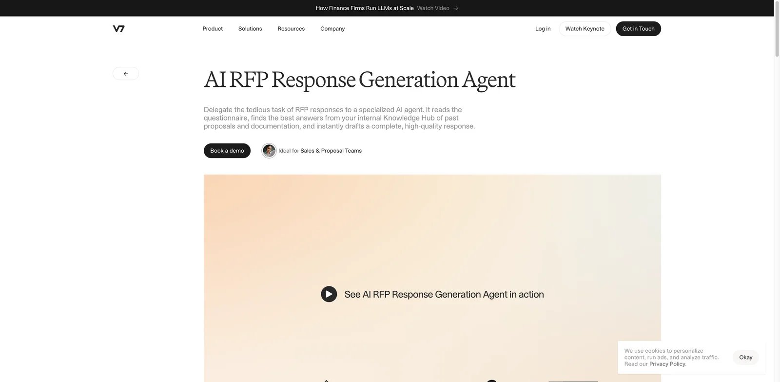 V7 Go interface showing RFP response generation agent