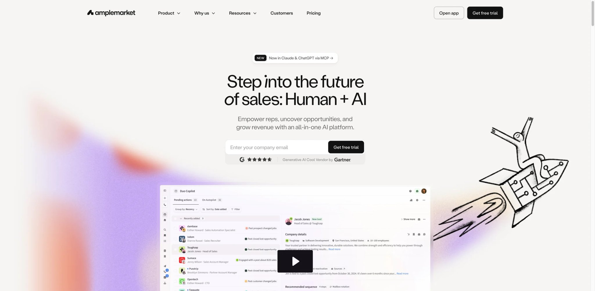 Amplemarket interface showing AI prospecting and sequence automation