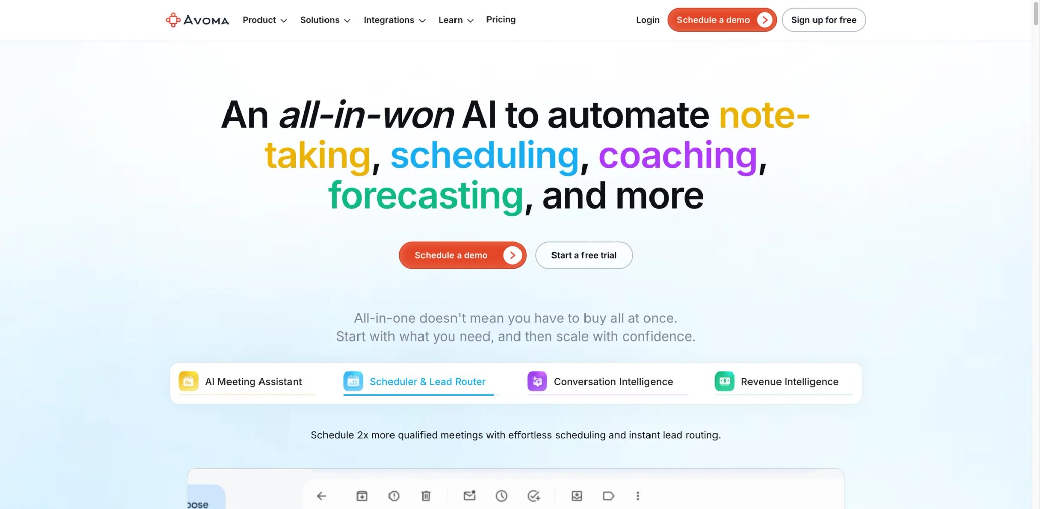 Avoma interface showing meeting intelligence and conversation analysis