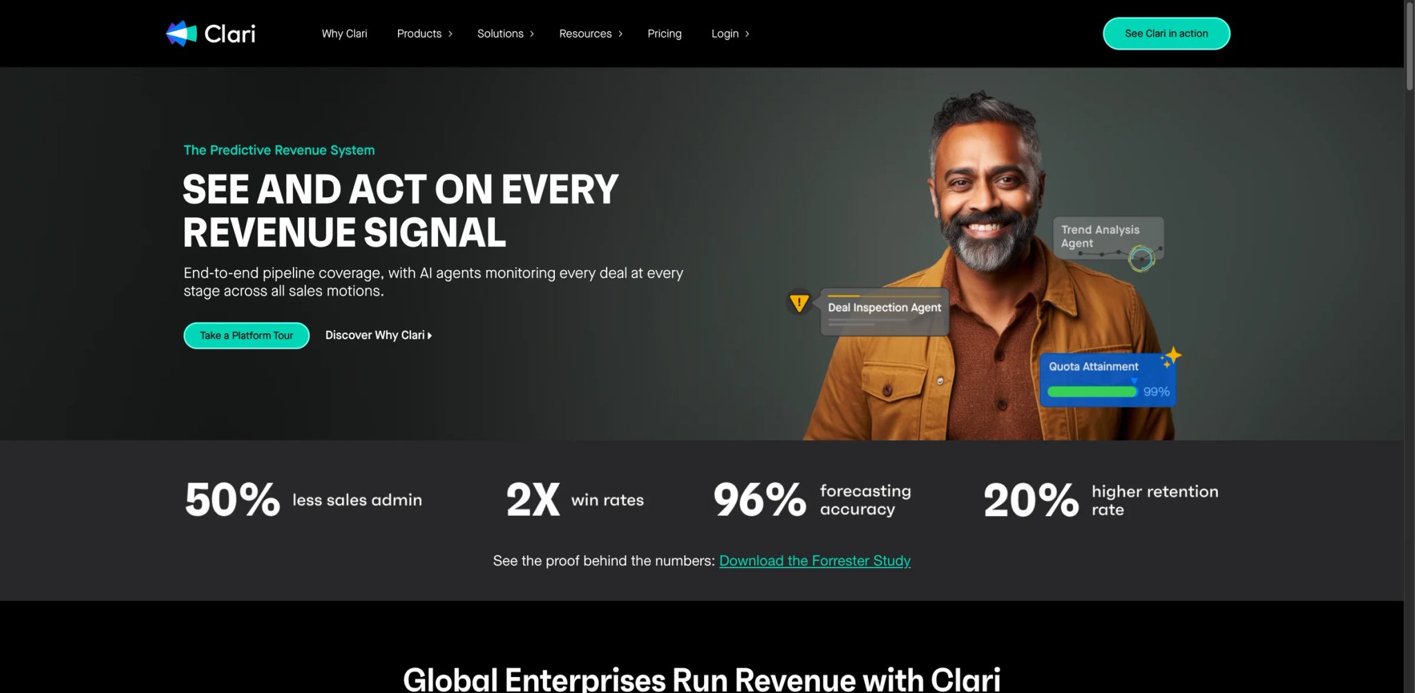 Clari interface showing revenue forecasting and pipeline analytics dashboard