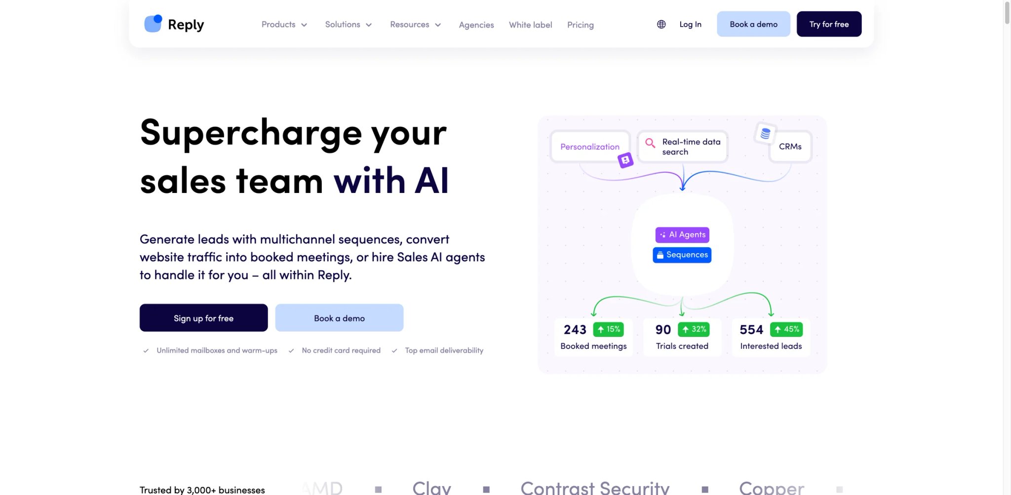 Reply.io interface showing AI SDR automation and multichannel sequencing