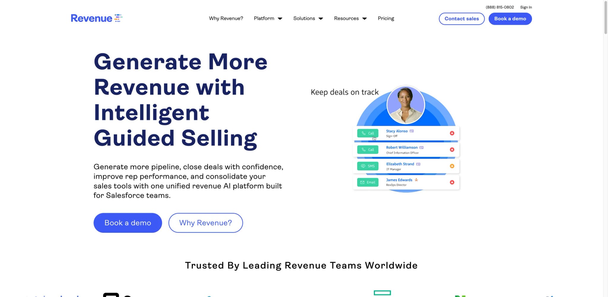 Revenue.io interface showing Salesforce-native engagement and coaching dashboard