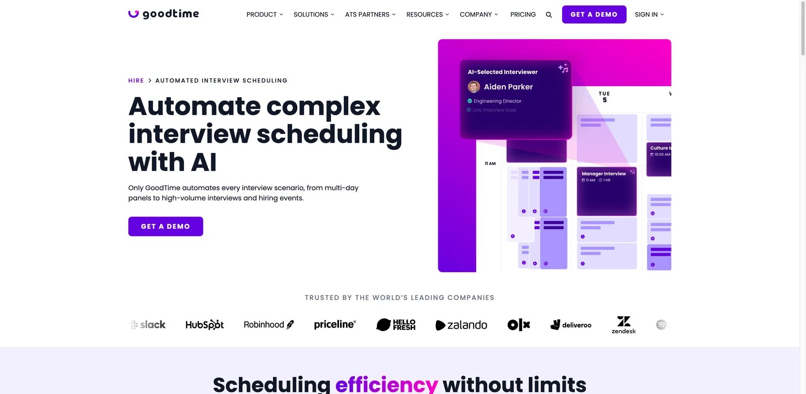 GoodTime interface showing automated interview scheduling for recruiting teams