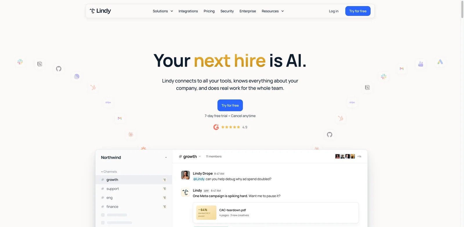 Lindy interface showing AI agent workflow with scheduling actions
