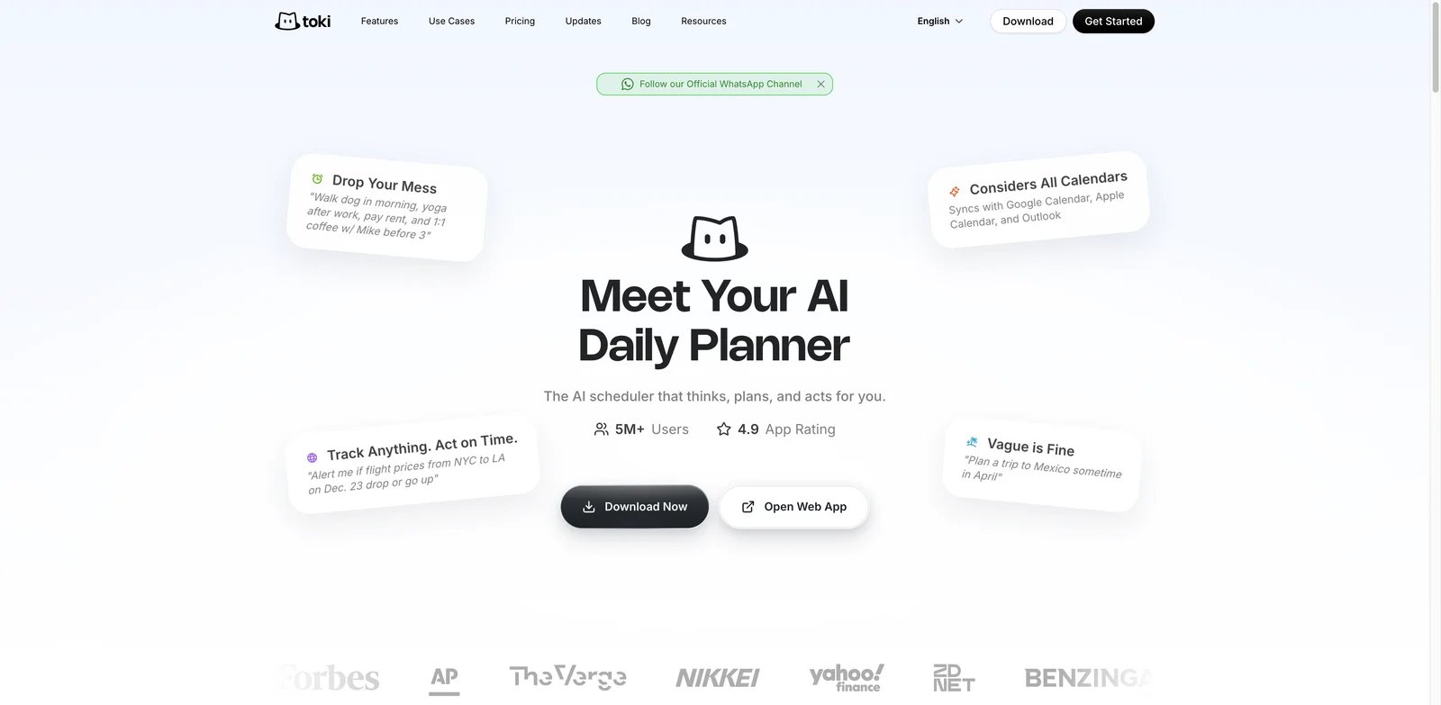 Toki interface showing personal AI scheduling assistant calendar planning
