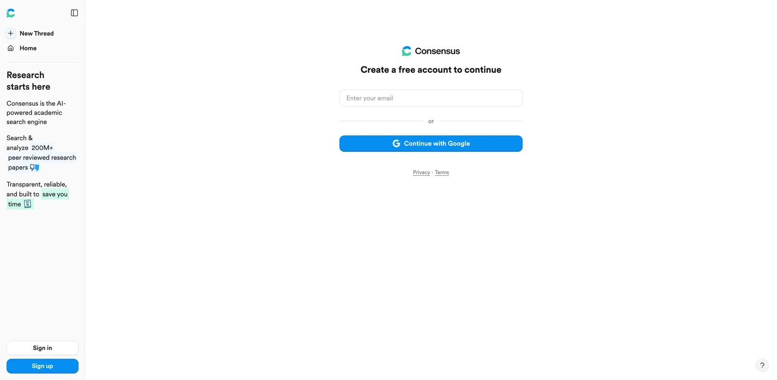 Consensus interface showing evidence-based answer and Consensus Meter