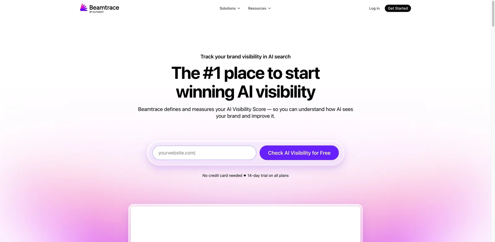 Beamtrace interface showing AI visibility score and competitor tracking
