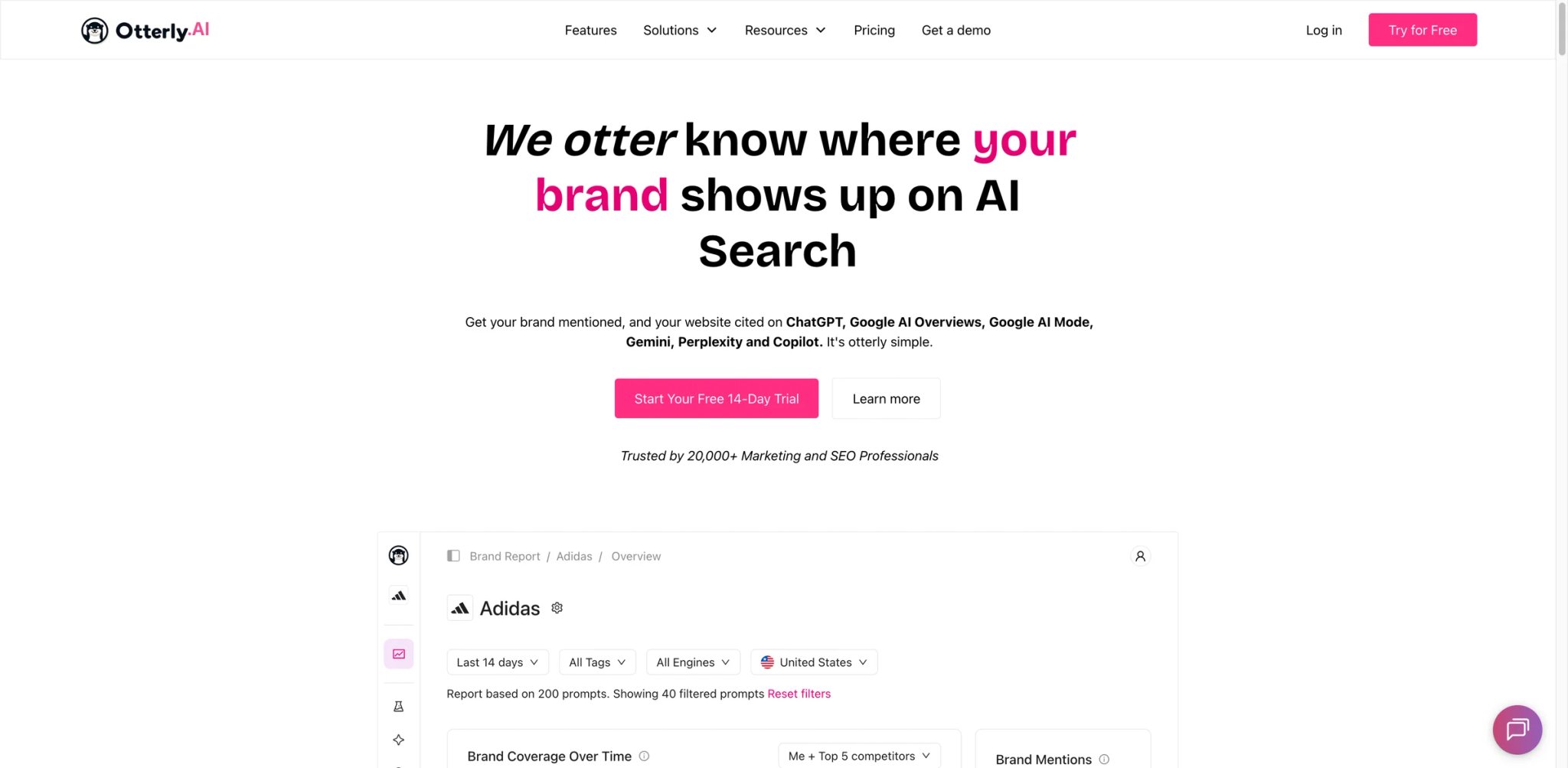 OtterlyAI interface showing brand visibility tracking dashboard