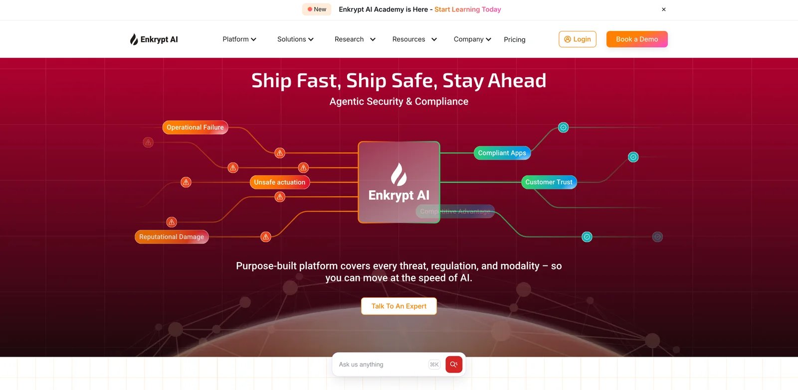 Enkrypt AI interface showing agent guardrails and AI policy enforcement