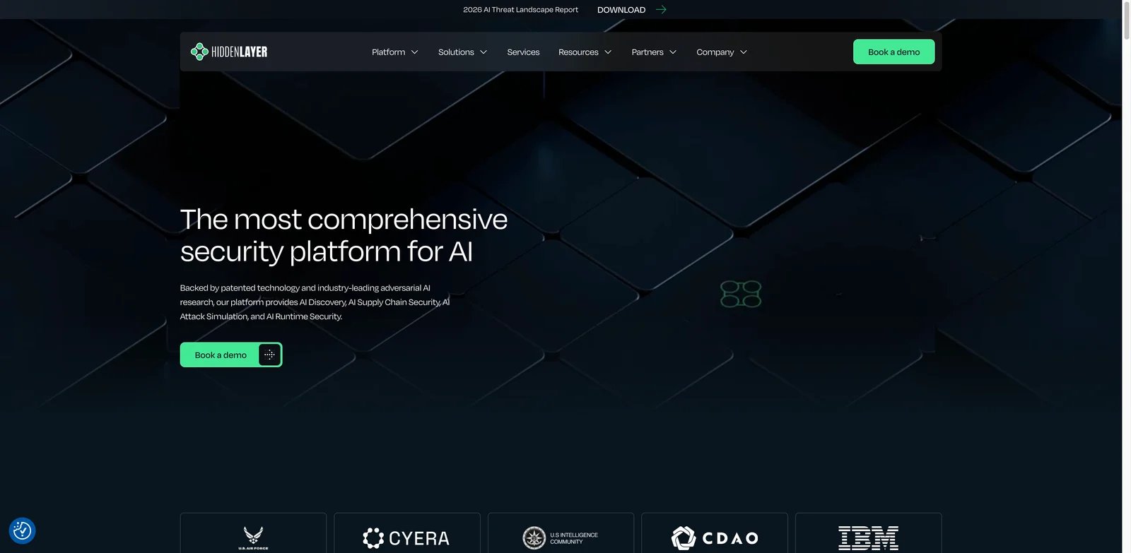 HiddenLayer interface showing AI threat detection and model runtime defense
