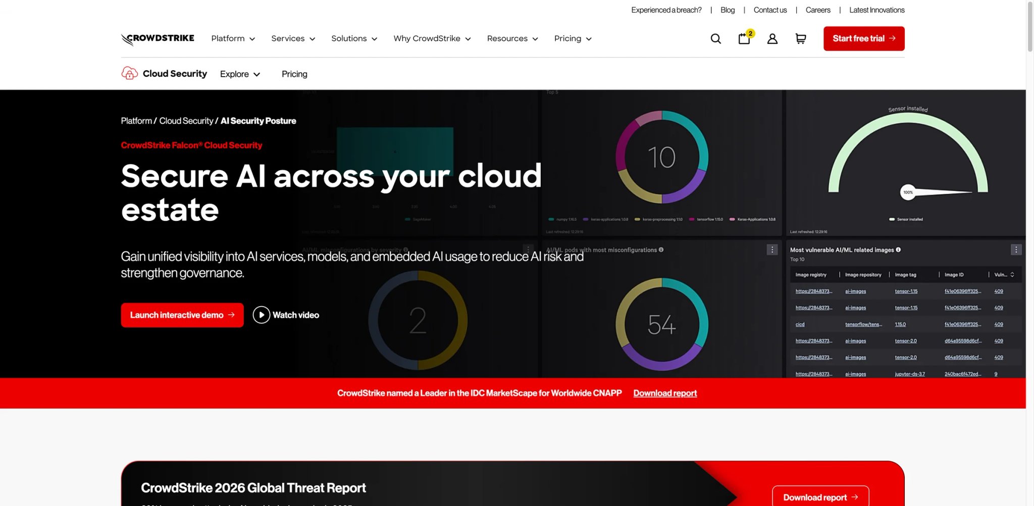 CrowdStrike Falcon Cloud Security AI-SPM interface showing threat detection