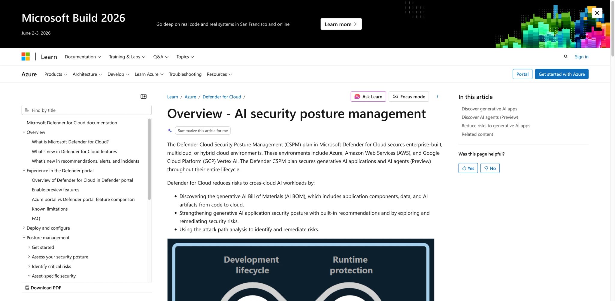 Microsoft Defender for Cloud AI Posture interface showing Azure AI security recommendations