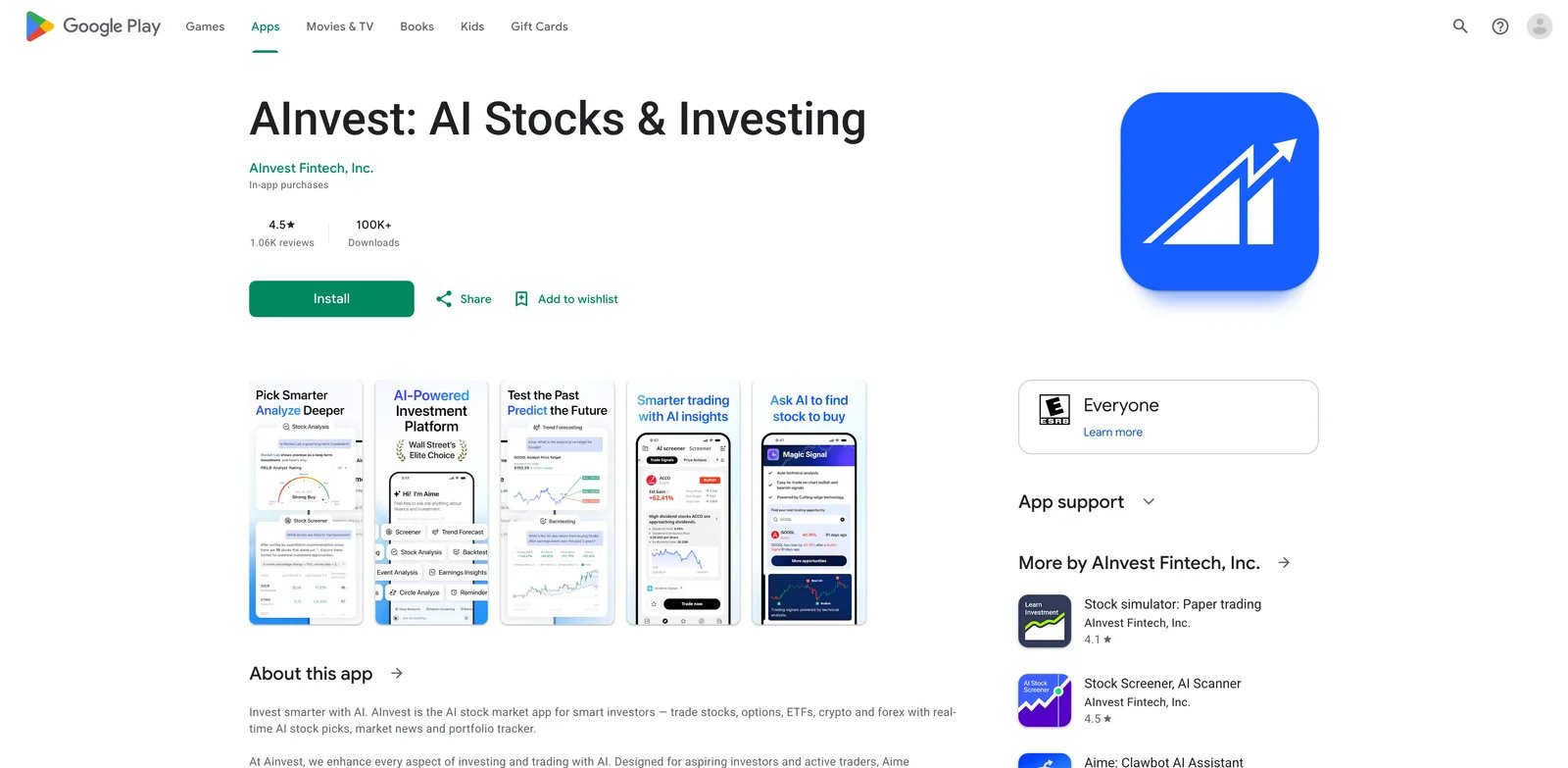 AInvest interface showing AI stock screening and market signals