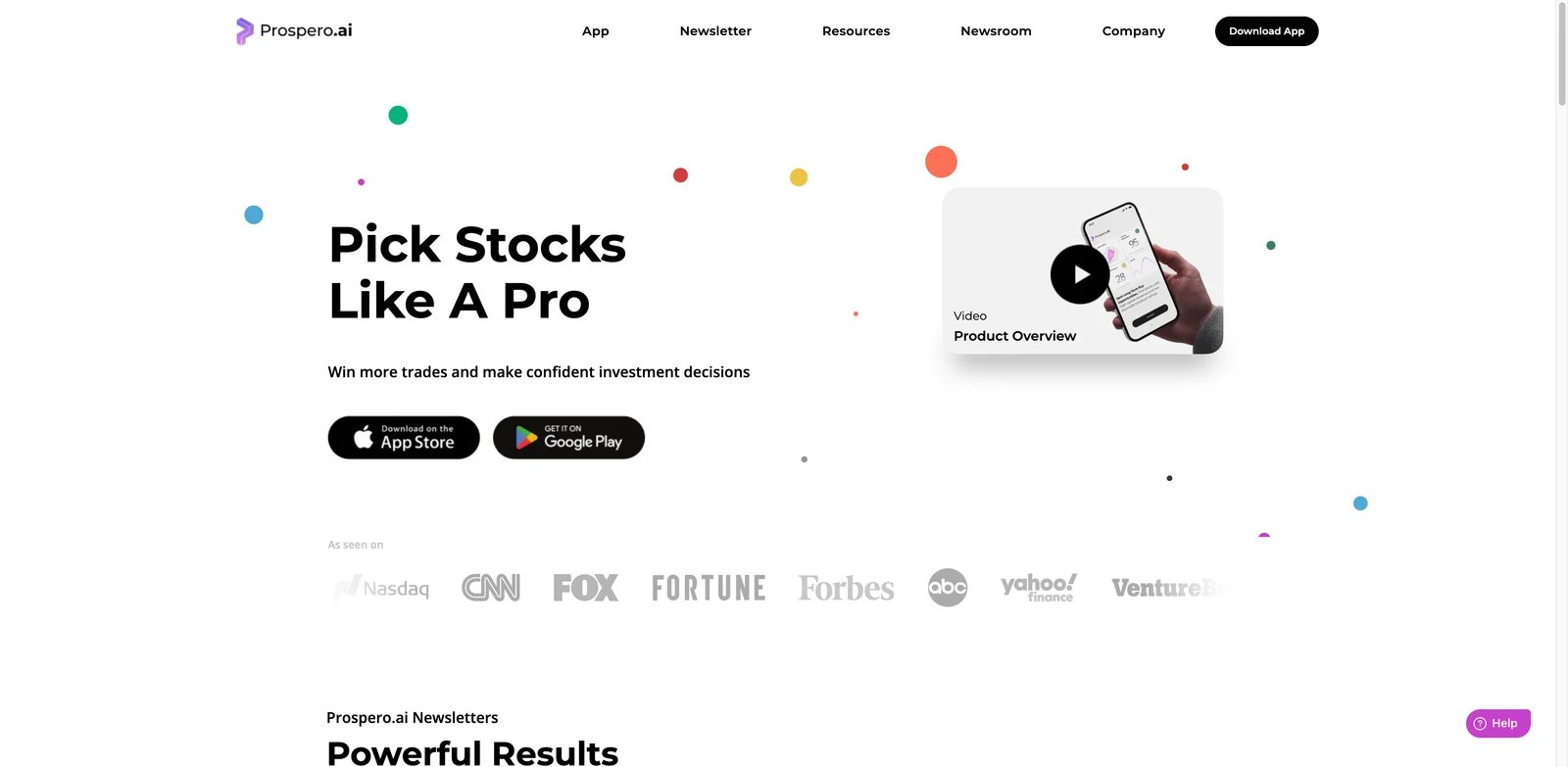 Prospero.ai interface showing daily AI stock picks and market signals