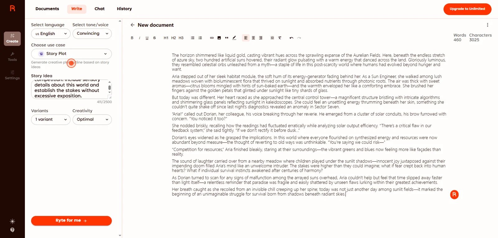 Rytr interface showing content generation options and templates