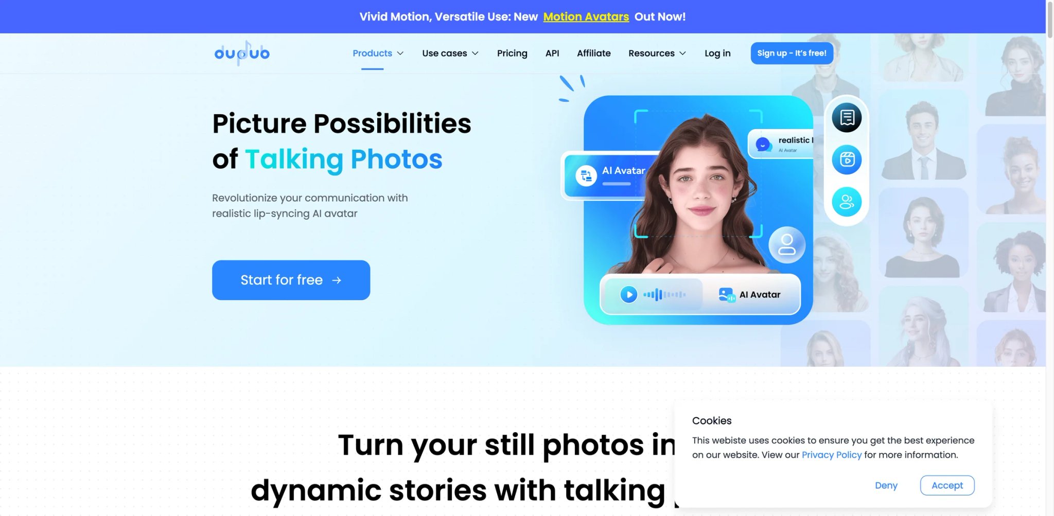 DupDub interface showing talking photo and avatar features