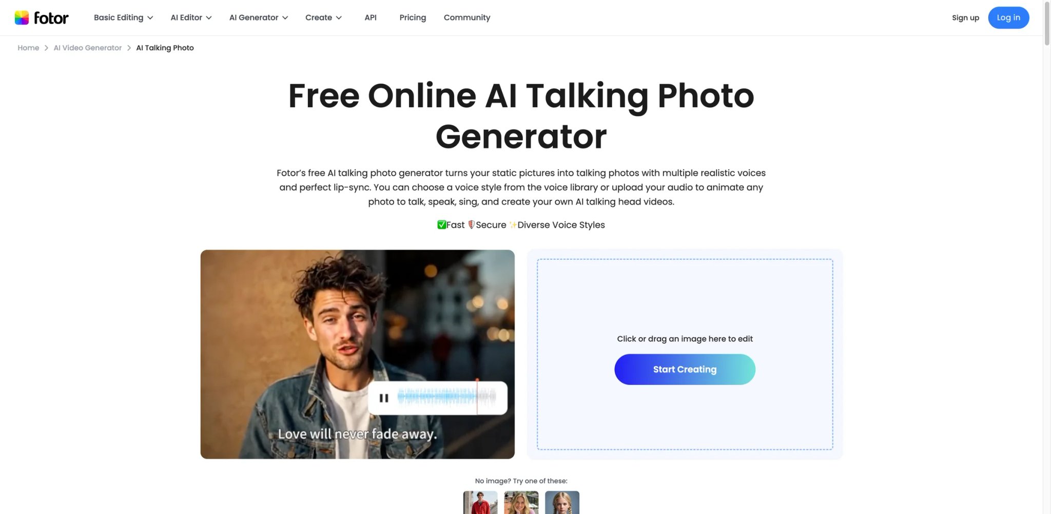 Fotor interface showing AI talking photo tool