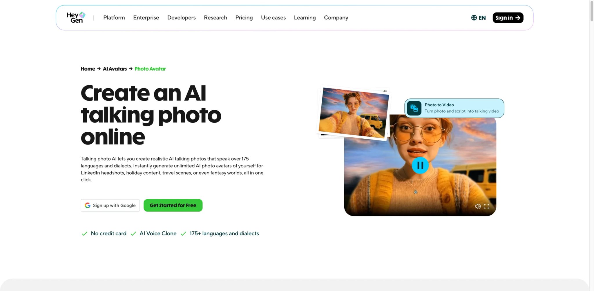 HeyGen interface showing photo avatar creation