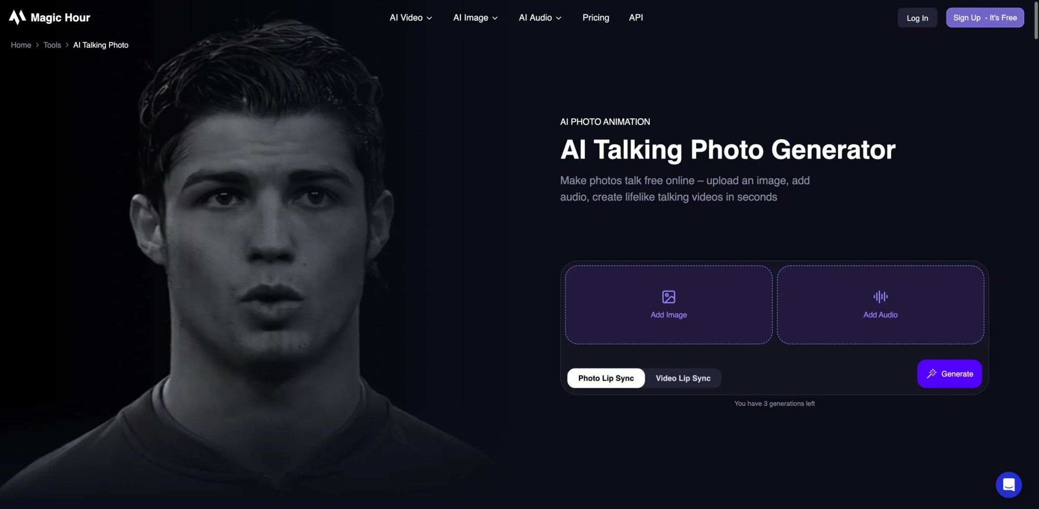 Magic Hour interface showing AI talking photo tool