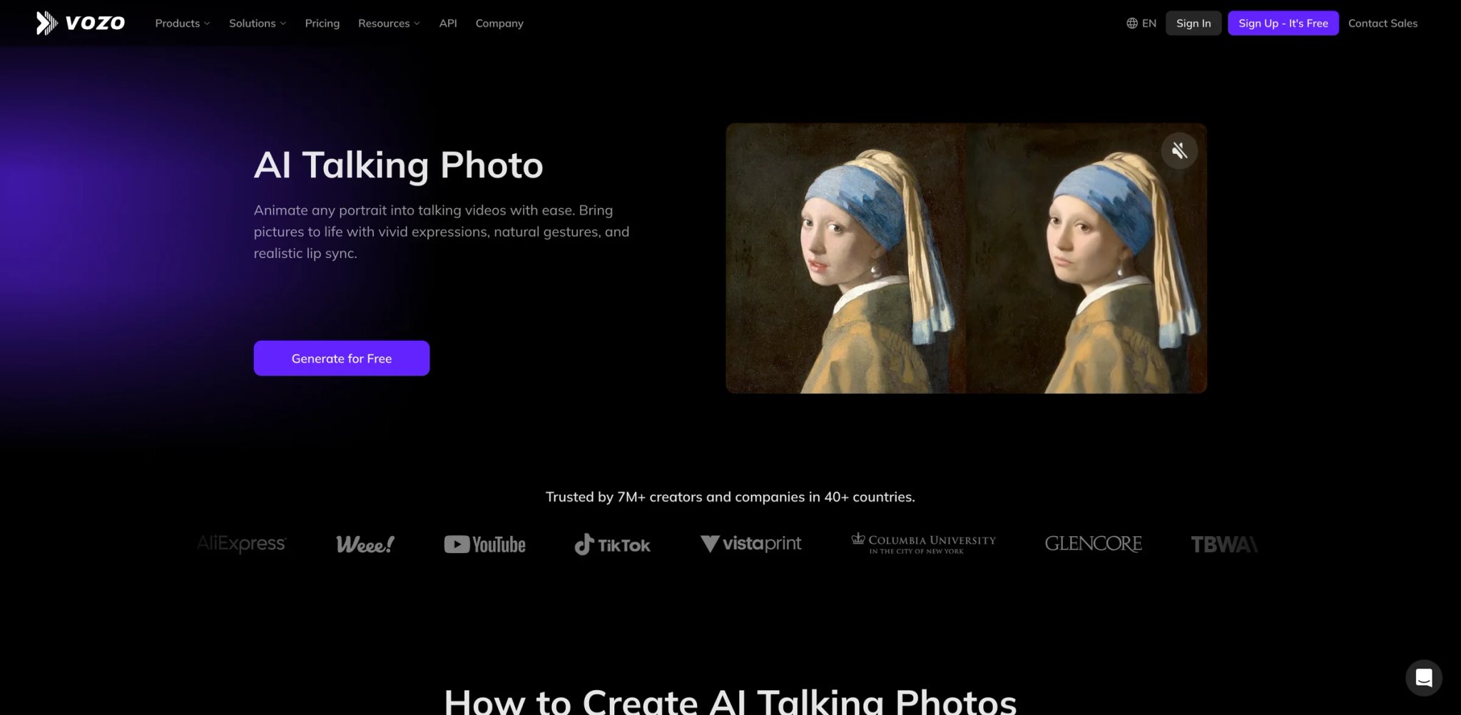 Vozo interface showing talking photo and lip sync