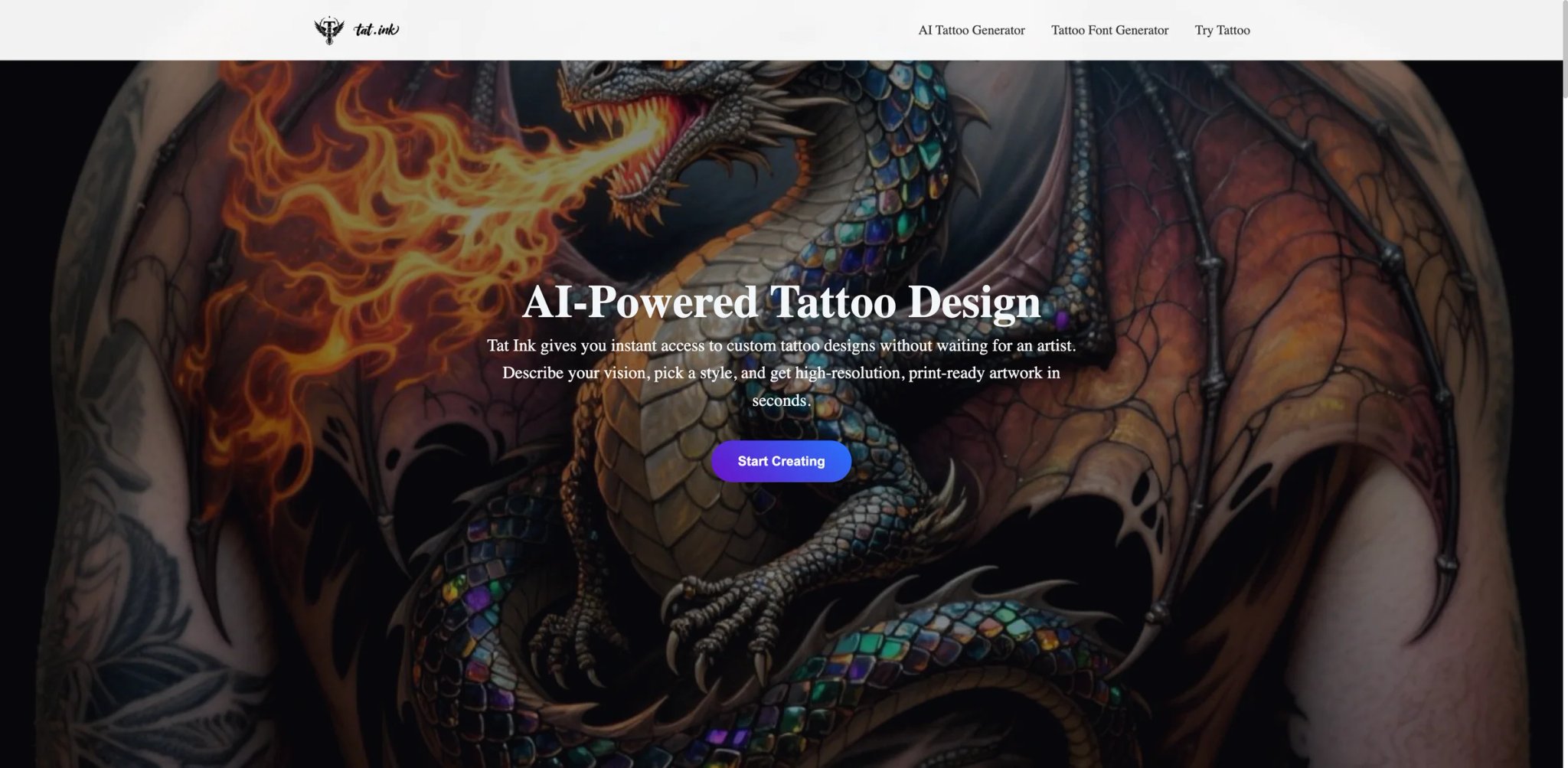 Tat.ink interface showing free tattoo generator