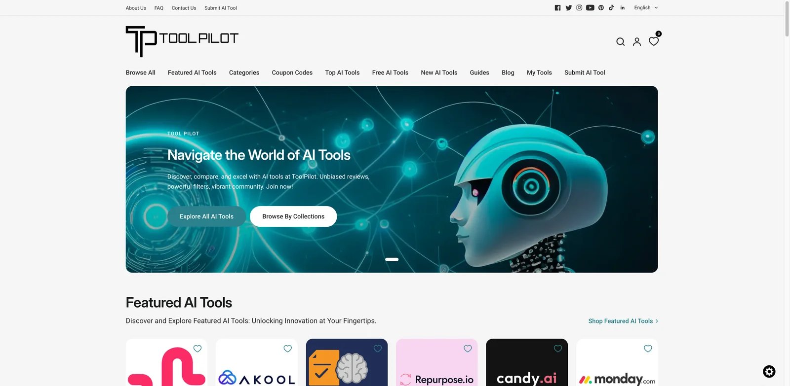 ToolPilot interface showing AI directory submission and featured listing options