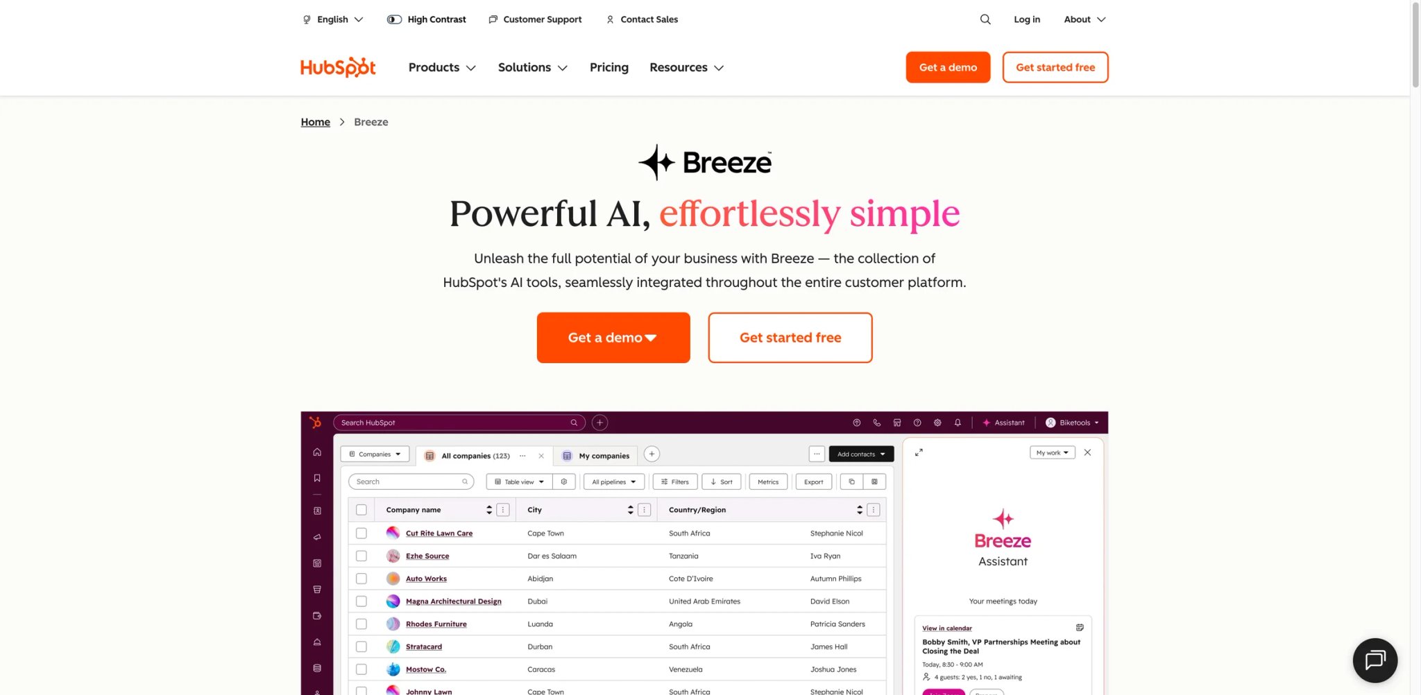 HubSpot AI interface showing CRM dashboard